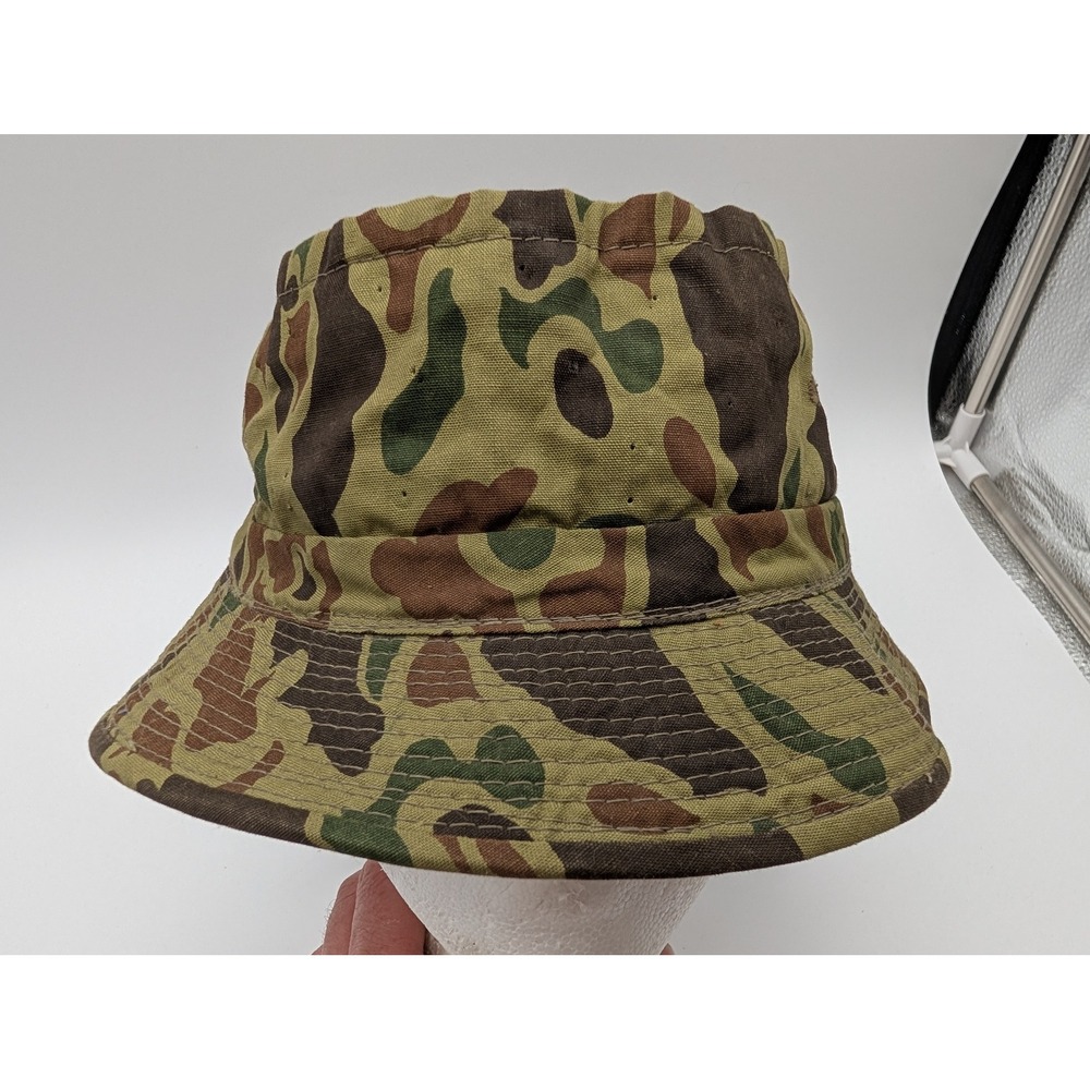 Vintage Duck Hunter Camo Bucket Hat Roll-Up Sun Hat Large Green Brown Korea
